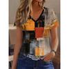 Painting Color Contrast Geometry Full Print Breathable V-neck Short Sleeve T-shirt for Casual Women's Sports
