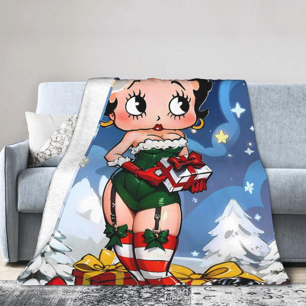B-Bettys Boops Blanket  Super Warm Pattern Plush Throw Blanket For Boy Girl Bedroom Flannel Bedspread Bed Cover