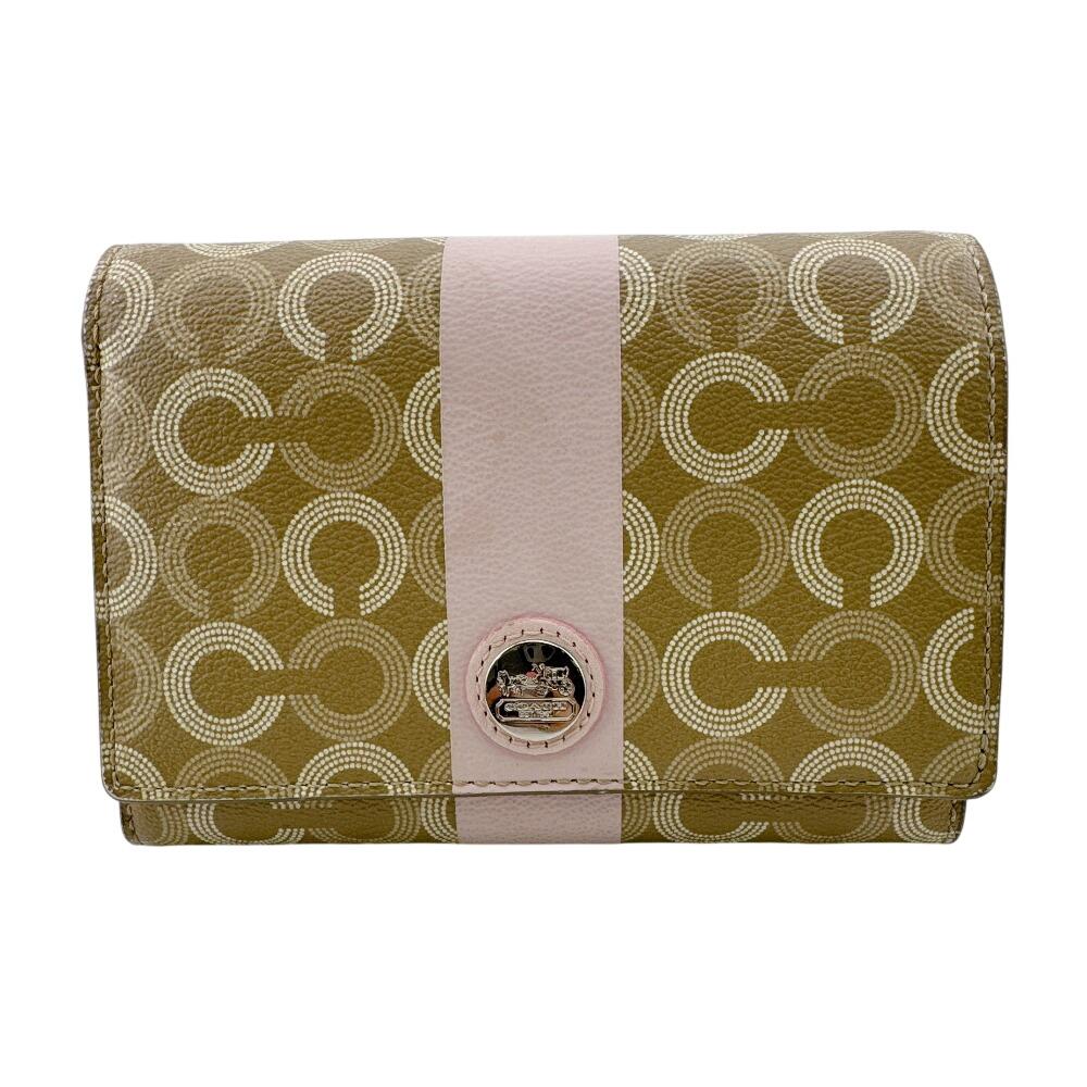COACH compact Op art PVC Bifold Wallet beige PVC Used