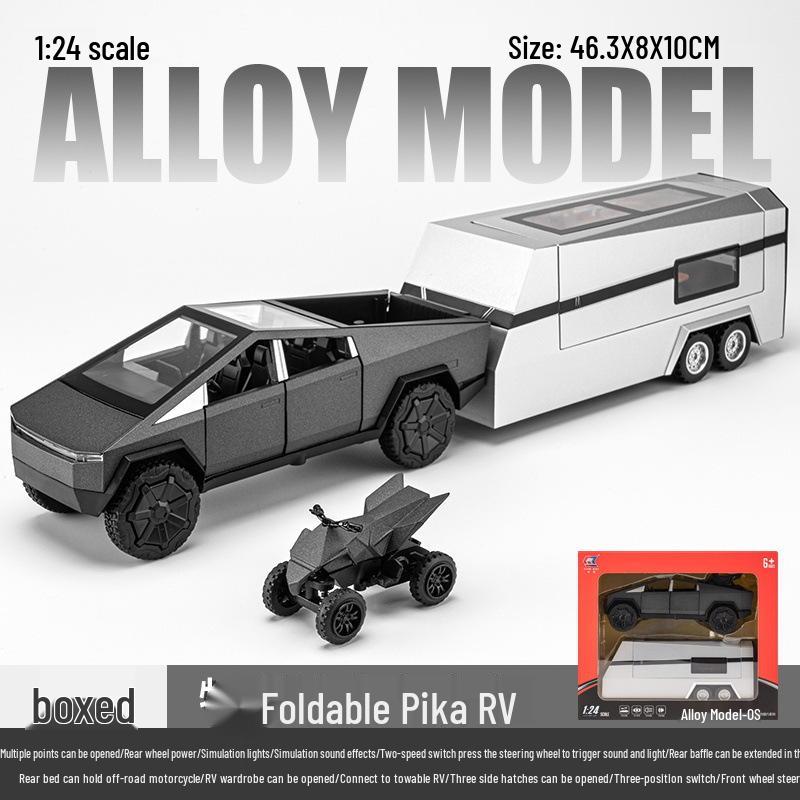 Tesla 1/24 Pickup Truck Trailer Caravan Alloy Model Off-Road Car