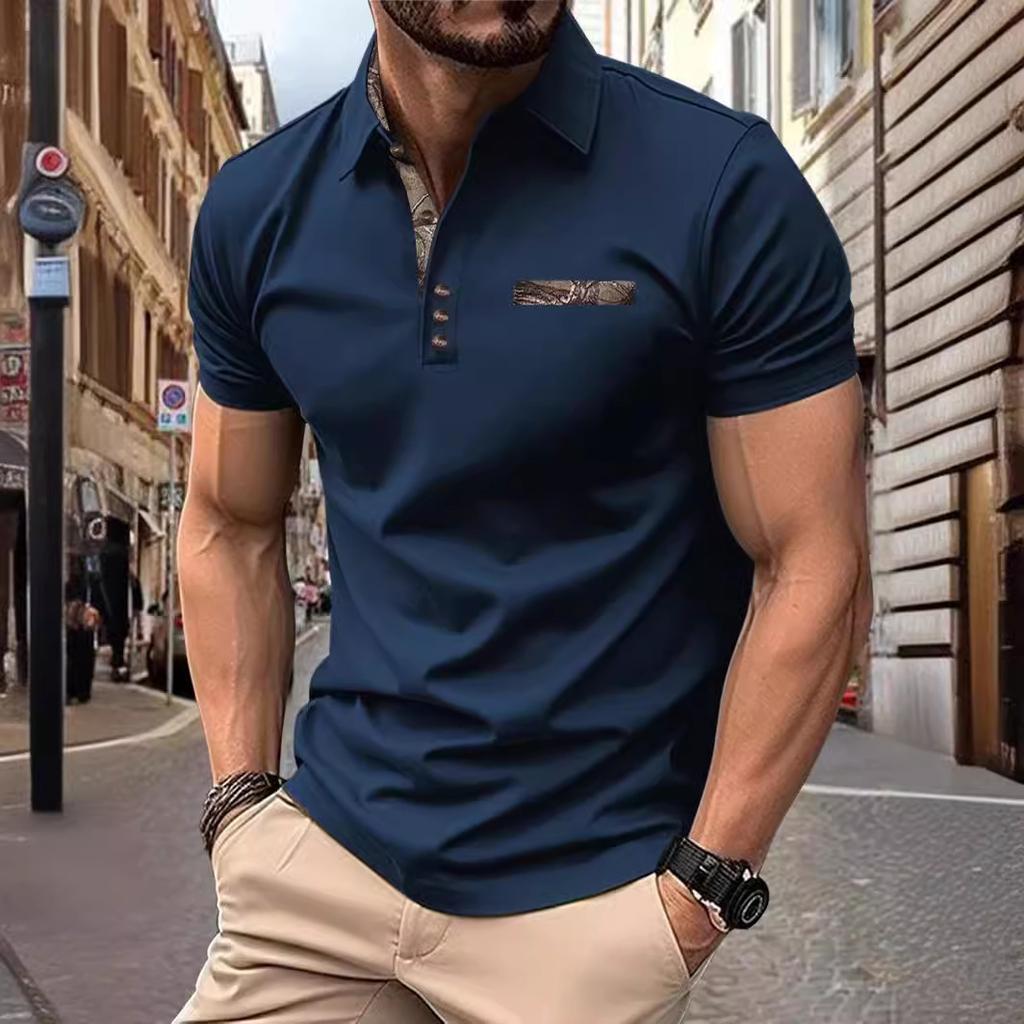 Summer Fashion Versatile Body Shirt Loose Men's T-shirt Men's Buttons Lapel Sports Polo Shirt Tops