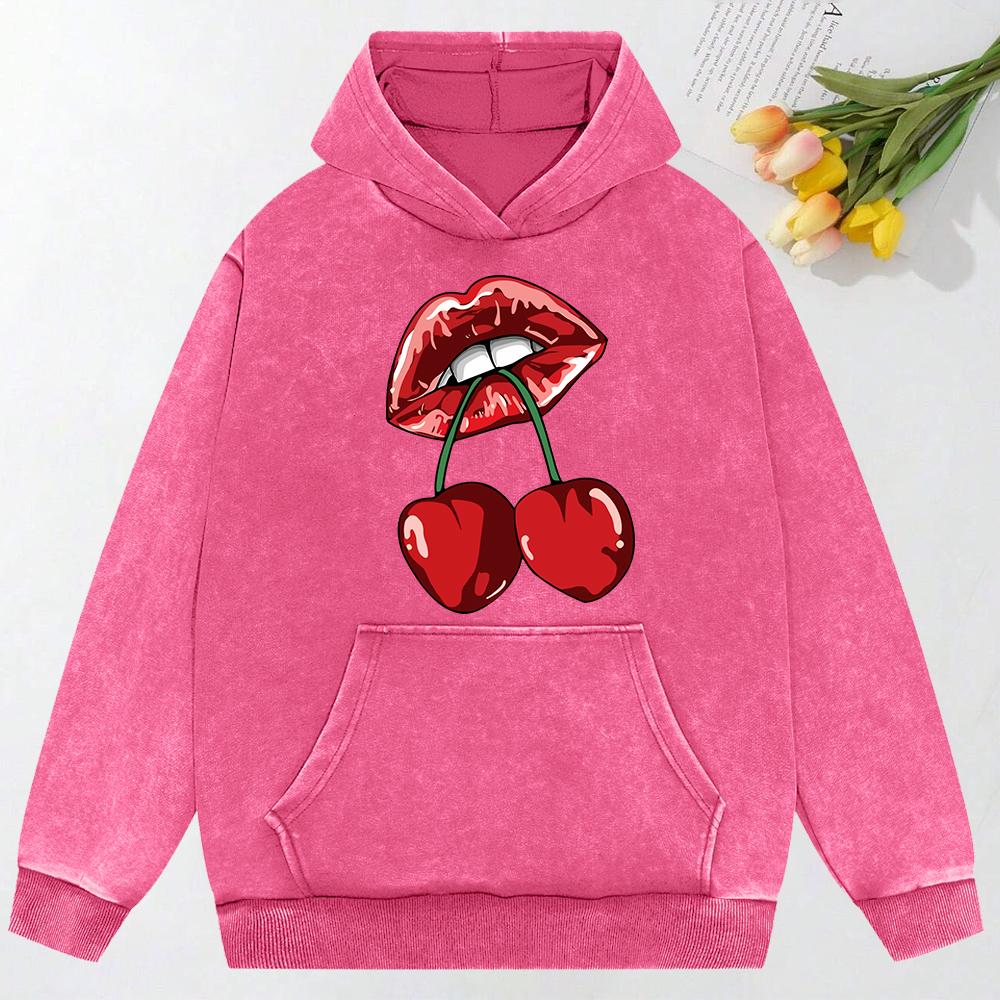 Cherries In The Mouth Printing Women Hoody Pocket Fashion Pullover Casual Oversized Hoodie Comfortable Cotton Sweatshirt