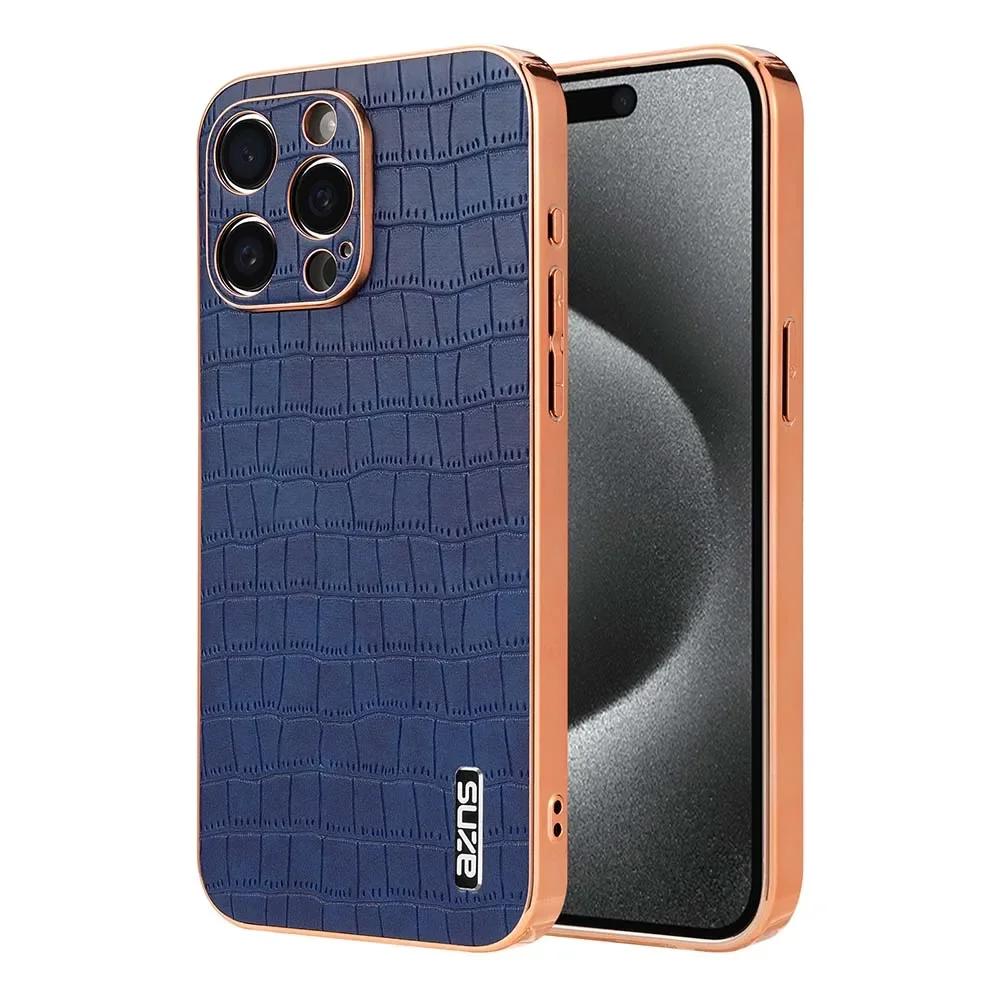 Alligator Style PU Leather Phone Case For iPhone 17 Air 15 16 14 13 12 11 Pro Max Plus Camera Protect Plating Shockproof Cover