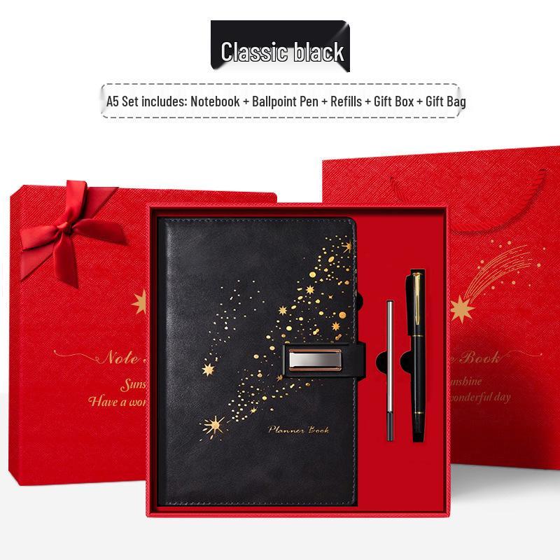 Set de regalo de cuaderno Star Double Line 2026: Libro de registro de reuniones de negocios y oficina de mayor grosor