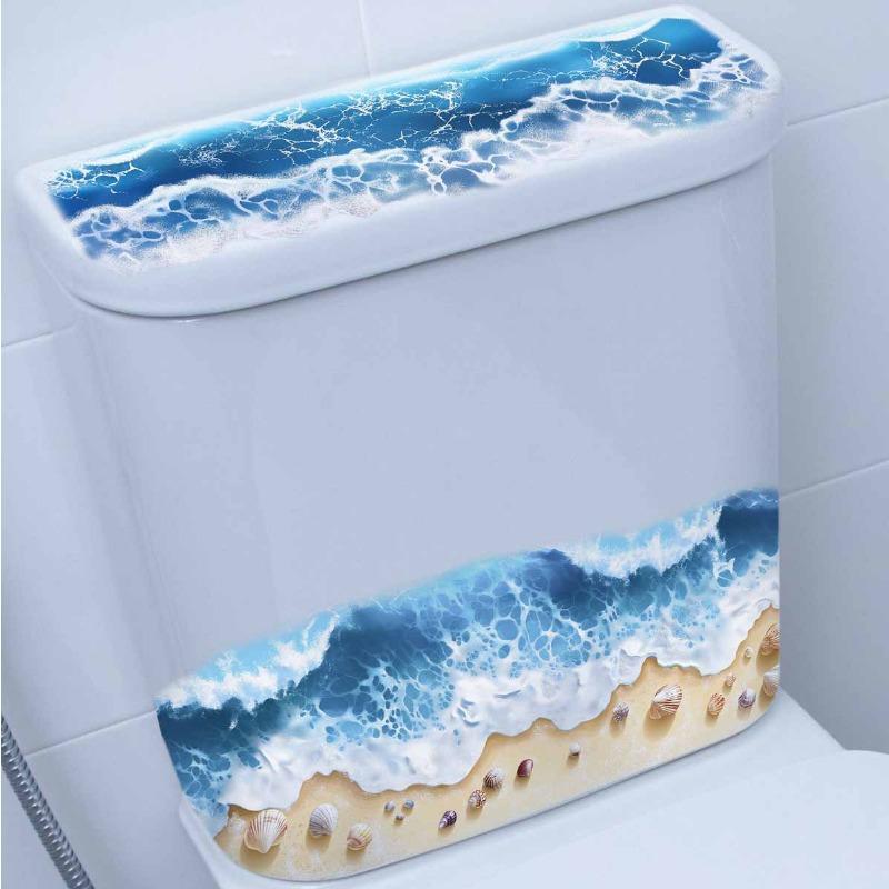 Marea, Plaja, Toaletă Exquisită cu Scoici, Autocolante de Perete, Decor pentru Baie, Autocolante de Perete, Picturi Murale Autocolante