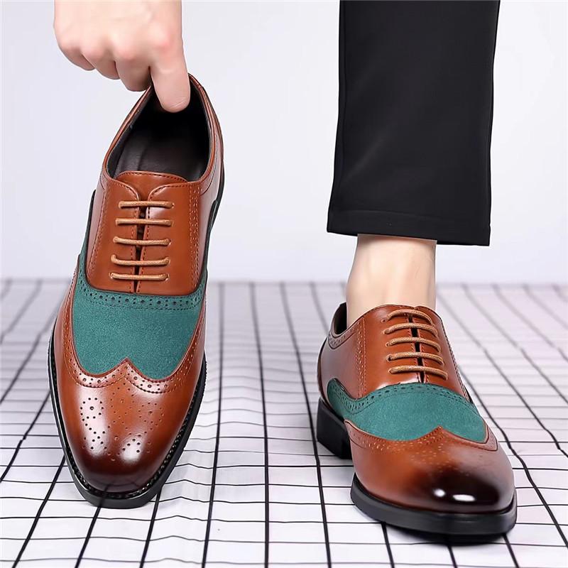 Fashion Retro Fashion New Men's Pointed Mixed Color Lace Up Leather Oxford Shoes Designer Formal Wedding Prom Dress Homecoming Footwear