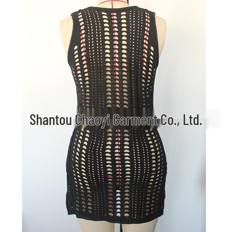 Women's Knit Bodycon V-Neck Slit Beach Cover-Up Dress