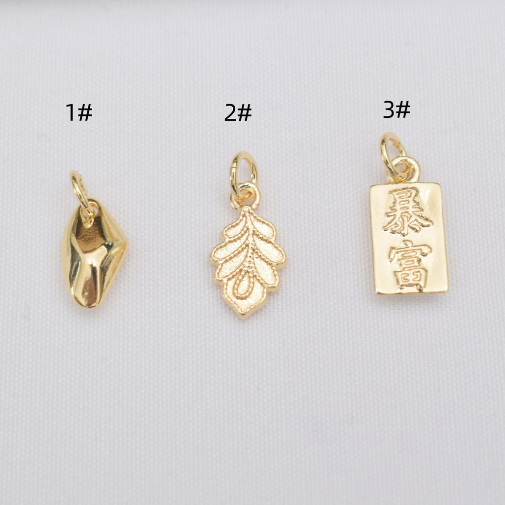 10pcs Color Retention 14K Gold Pendant Leaf Pendant, Get Rich Small Gold Brick, Small Broken Silver Pendant Diy Handmade Beaded Accessories