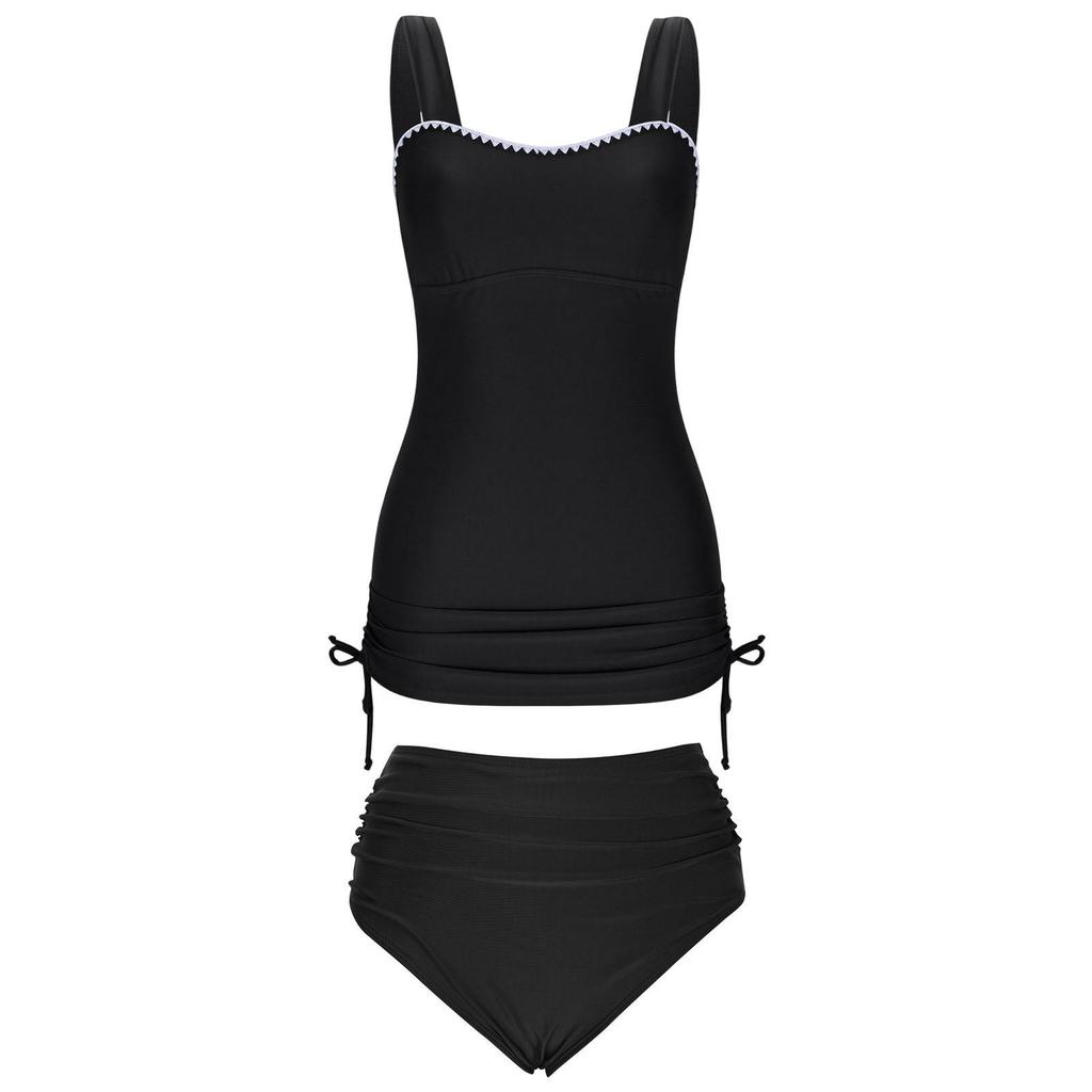 European Style Strapless Slimming High-Waisted Bikini with Wide Shoulder Straps - Women's Solid Color Swimwear 2026