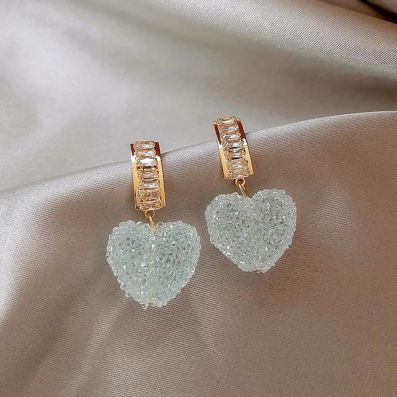 

Fashion Cute Lovely Pink Heart Dangle Earrings for Women Girl Korean Trendy Sweet Crystal Peach Heart Earring Party Zircon Gift