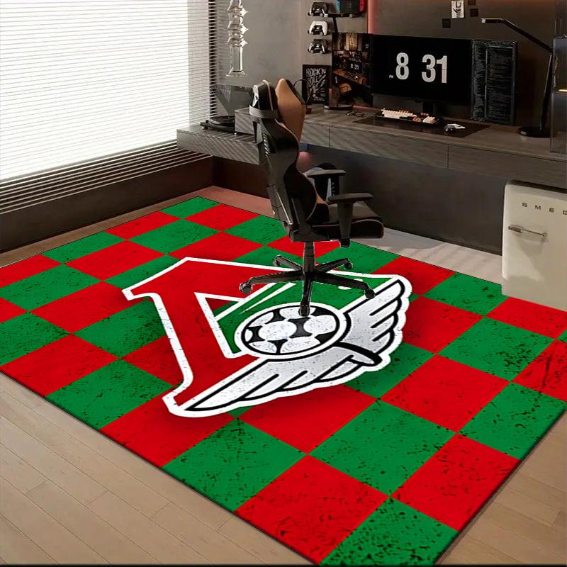 Green And Red Soccer Emblem Printed Office Carpet Chair Cushion Entryway Rug, Rugs for Living Room, Bedroom Christmas gifts