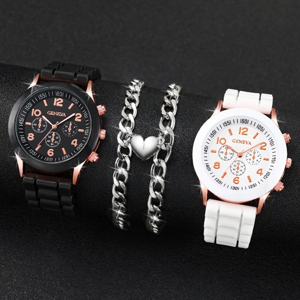 New Women'S Korean Version Of High-End Quartz Watch Simple Classic Silicone Strap Women'S Watch Fashion Set