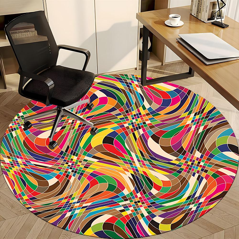 1pc Colorful AbstractChair Carpet for Office, Indoor Non-Slip Washable Polyester Fiber Carpet, Mat For Office, Machine Washable