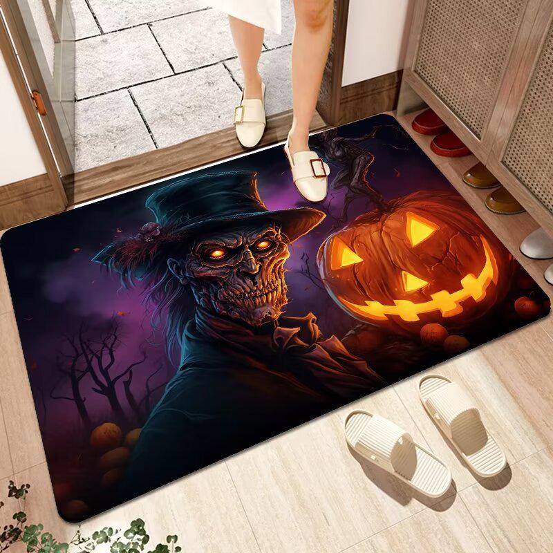 Non-Slip Halloween Floor Mat: Dirt-Resistant, Water-Absorbent Crystal Velvet for Bathroom or Entrance