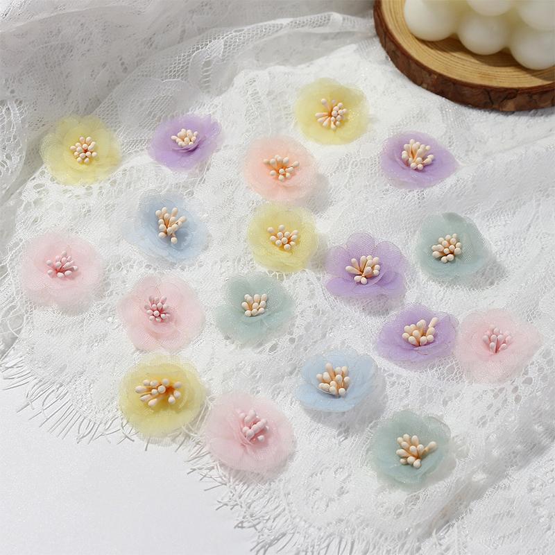 10/20Pcs Chiffon Gauze Artificial Flowers DIY Headwear Wedding Decorations Fake Flowers Clothes Crafts Hairpin Corsage Accessory