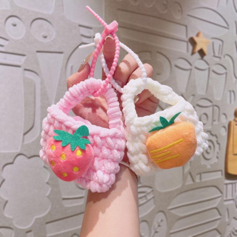 Cute Fruit Cartoon Knitted Children Coin Purse Earphone Case Braided Keychain Pendant