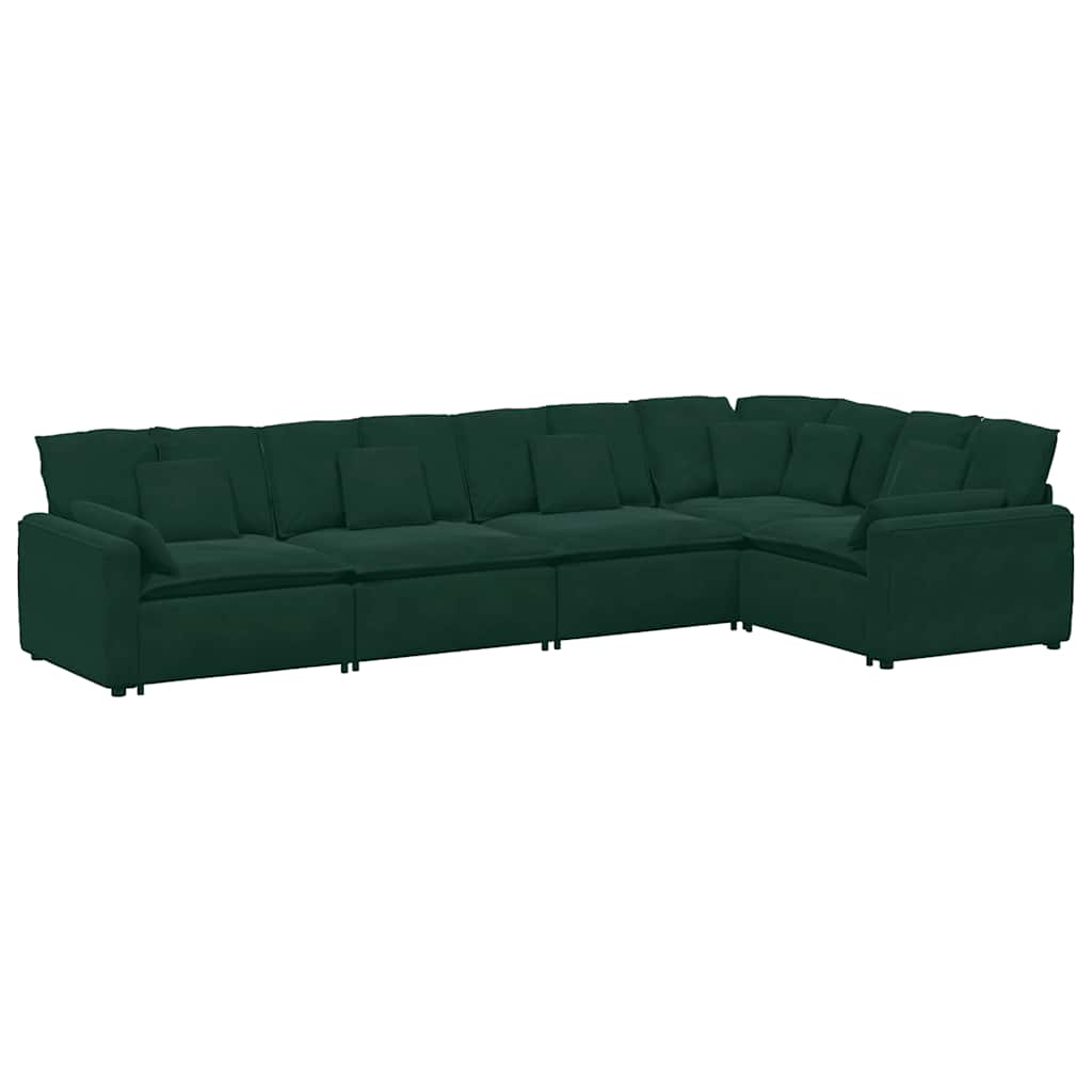 Modular Sofa with Cushions Velvet Dark Green