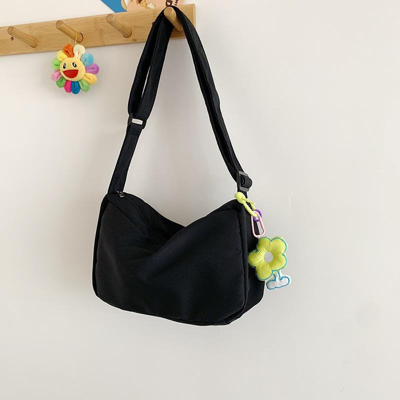 New Women's Messenger Bag Solid Color Simple Student Canvas Bag Large Capacity Fashion Casual Shoulder Mobile Phone Bag