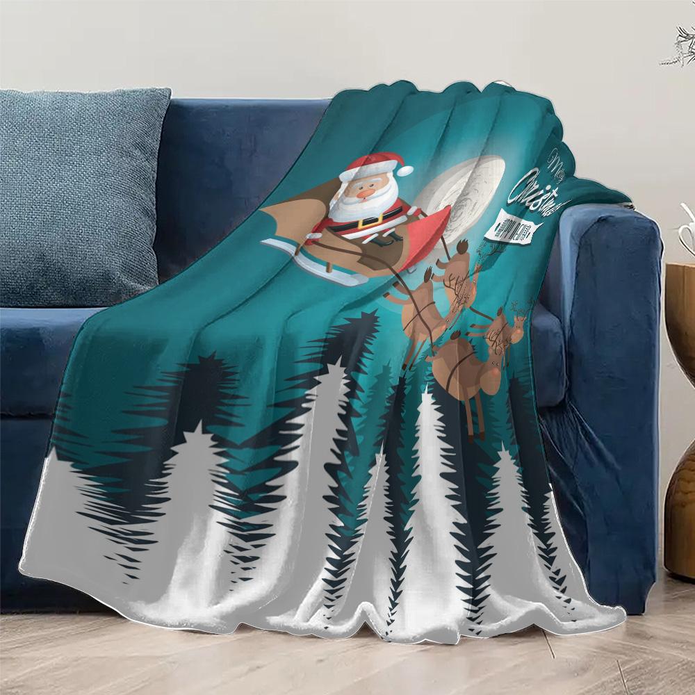 Cozy Christmas Throw Blanket Santa Claus Reindeer Holiday Decor Festive Winter Warm Bedding Gift Home Decoration Farmhouse Style