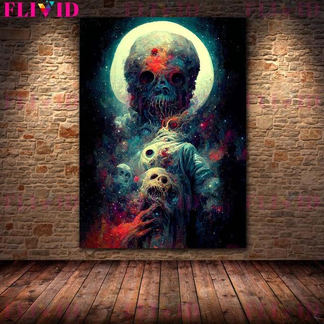 Lord of the Void and Pumpkin Demon Vintage Wall Art Canvas Painting Planet Devourer In Space Art Poster