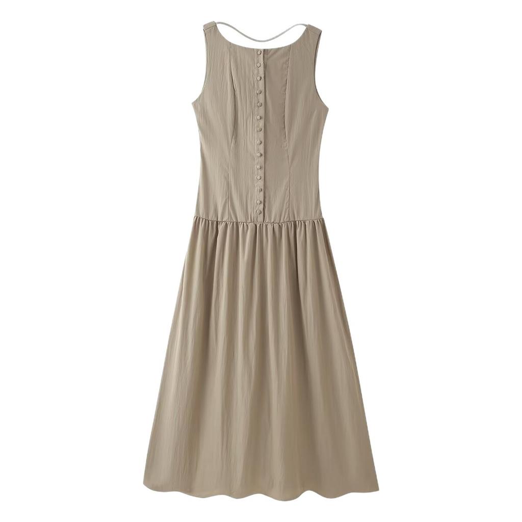 Summer new fashion temperament versatile backless sleeveless waist and thin dress