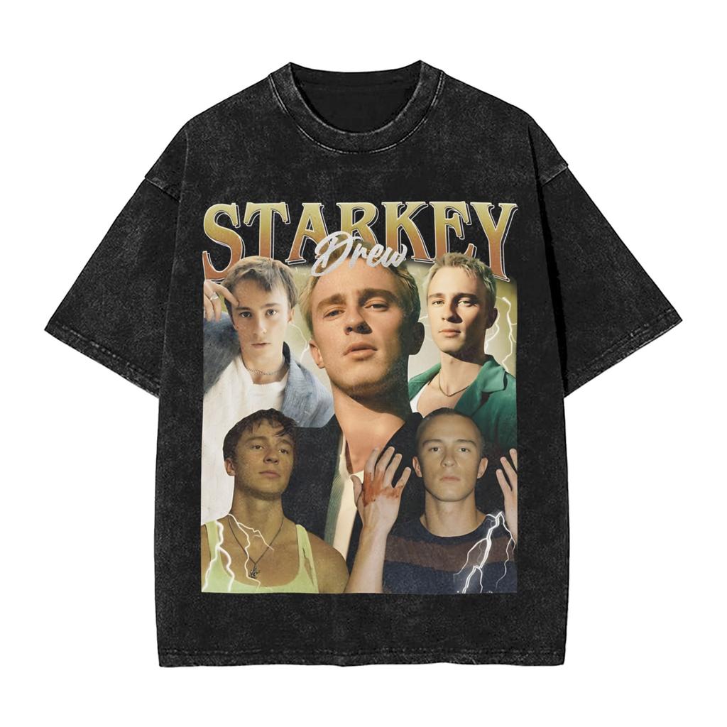 Drew Starkey Washed T Shirt Streetwear Hip Hop Vintage TShirt Tees Tops Unisex Women Cotton Streetwear
