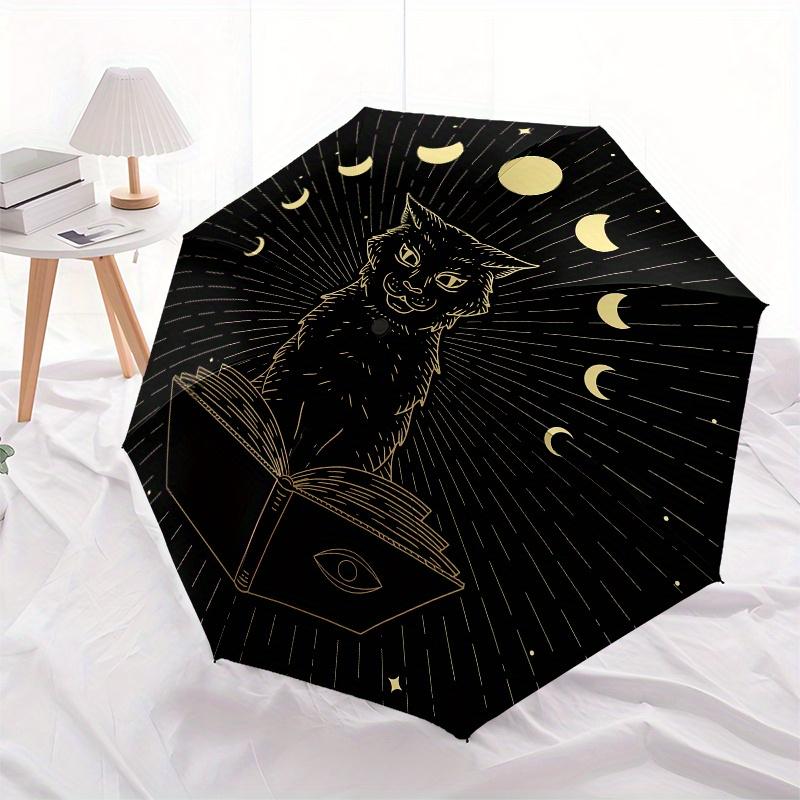 Mystical Moonlit Cat: Enchanted Book IllustrationUmbrella, Portable 3-Fold Umbrella for Men & Women,Christmas Gift ES121