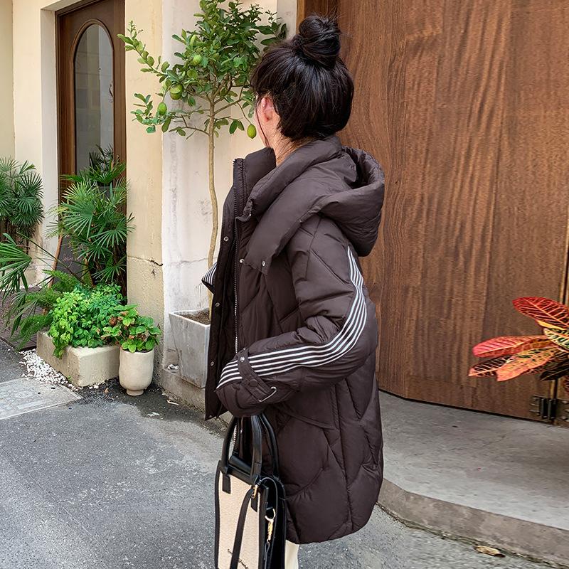 

New hooded windproof lightweight thickened padded fluffy warm warm cold loose medium-length high quality fabric casual sports jacket XXL темно-коричневого