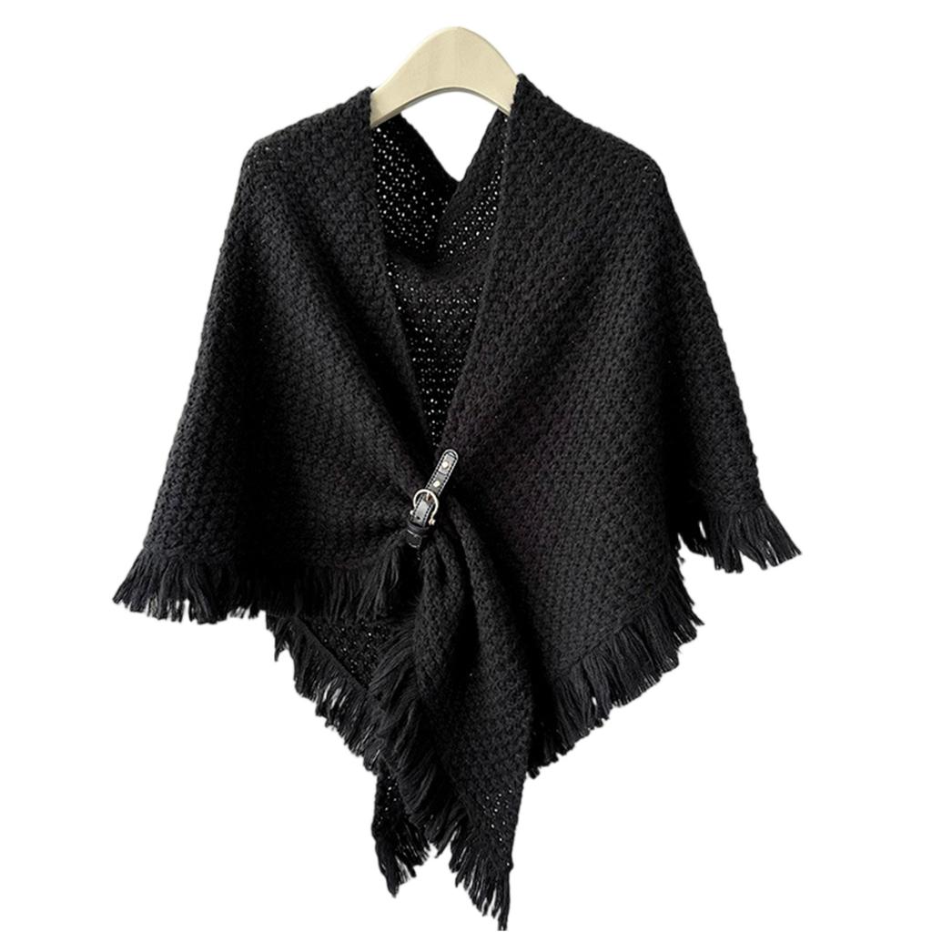 Ladies' Fashionable Tassel Cape Shawl Versatile, Thick And Warm, Solid Color Knotted Scarf, Worn With Camisole On The Outside