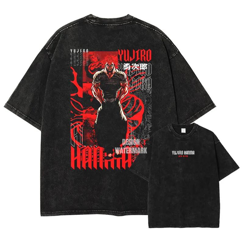2026 Hot Sale Anime Grappler Baki T-shirts Oversized Vintage Washed Hanma Baki T Shirt Manga Yuujirou Baki The Grappler T Shirt for Man Cotton L