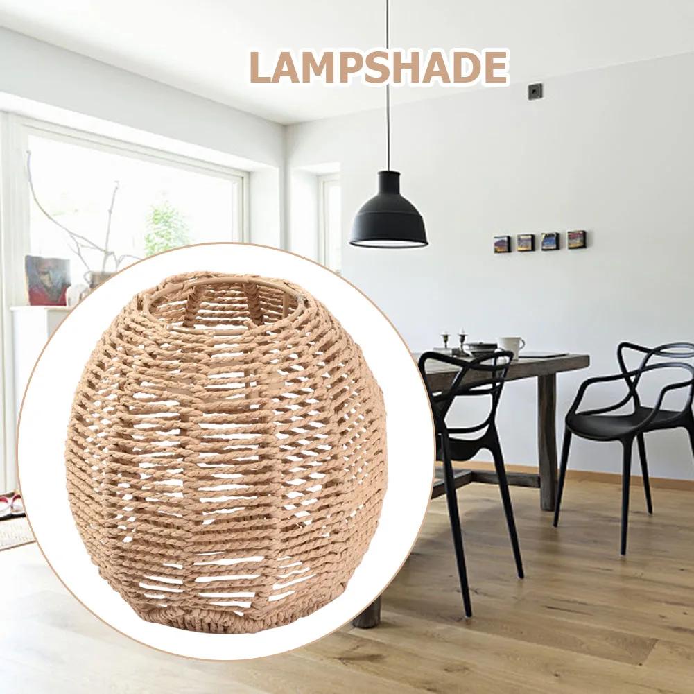 Simulated Rattan Chandelier Lamp Shade Vintage Ceiling Light Cover Bulb Guard Cage for Living Room Bedroom Hotel Restaurant
