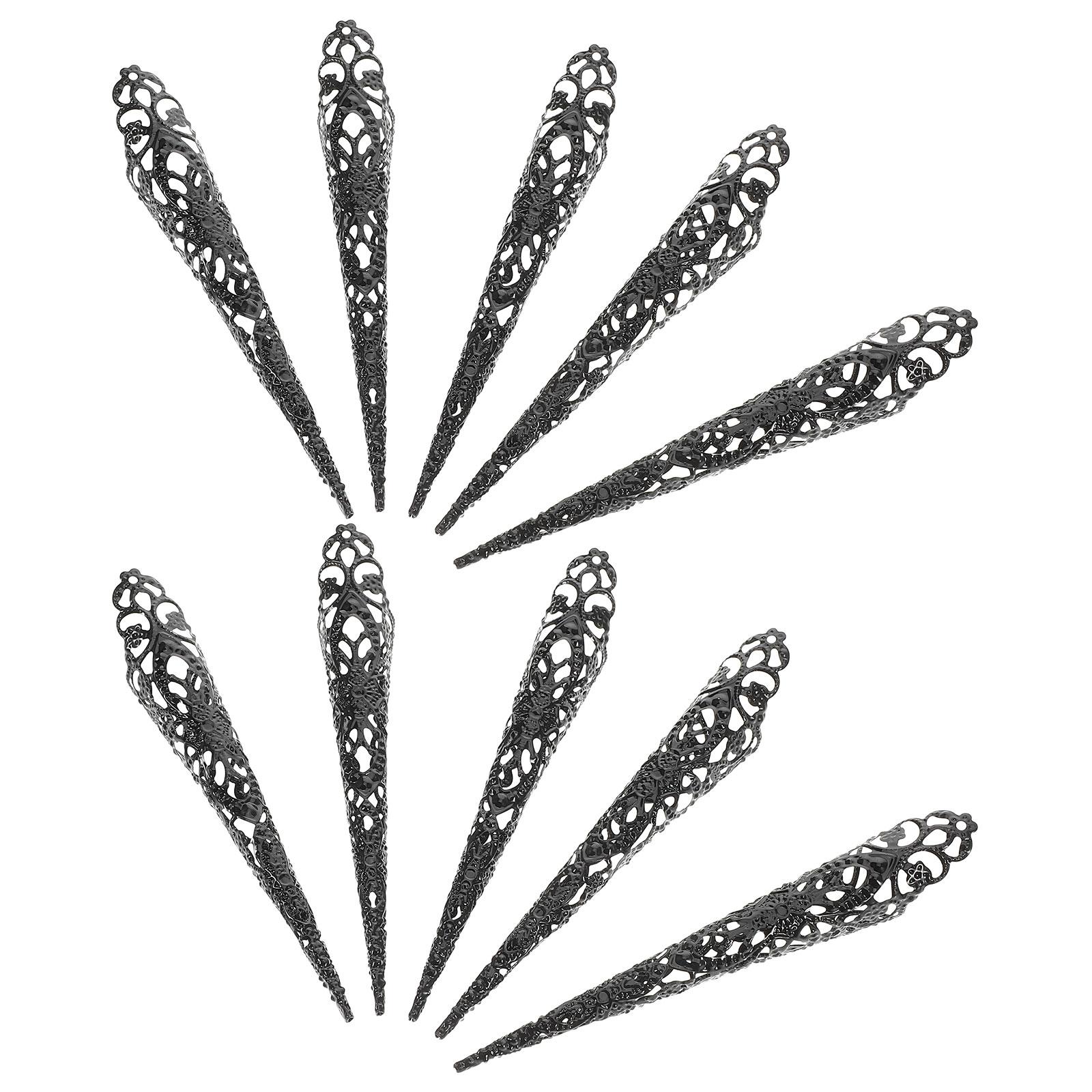 10Pcs Halloween Finger Claws Costume Nail Covers Hollow Iron Finger Jewelry Claw Rings For Fingertip Acrylic Nail Extensions чёрный