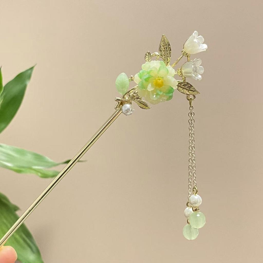 Fairy Spring Element Hairpin For Women Exquisite Flower Tassel Hair Stick Elegant Metal Jewelry Hair Accessories Hanfu Hair Pins