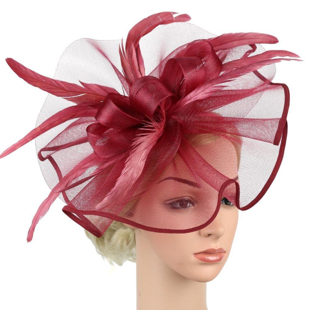 Formal Dress Top Hat Headband Stylish Wedding Feather Hat Headband Fashion Bridal Mesh Cap  Party