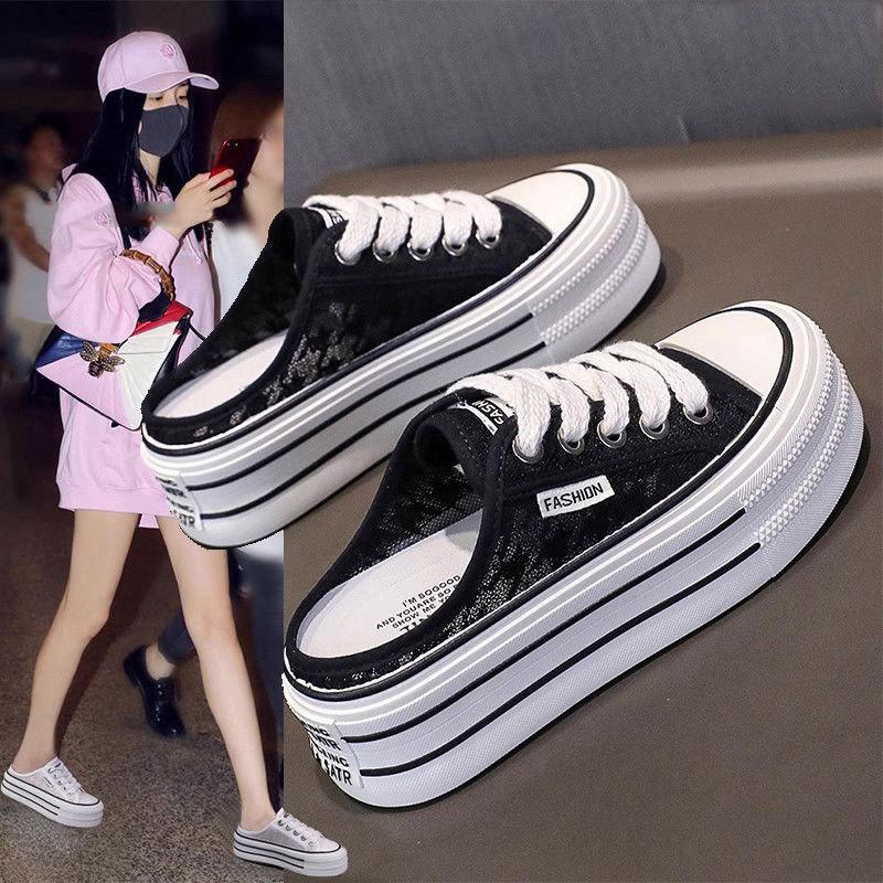 Thick Soled Slippers Women Summer Women's Shoes Outdoor Mesh Shoes Without Heels Half Dragging