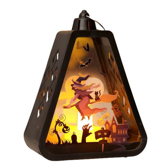 Halloween Håndholdt LED-lanterne Bærbar Nattlampe med Gresskar Slott Heks Mønster Batteridrevet Halloween-lampe for Innendørs Utendørs Festdekor