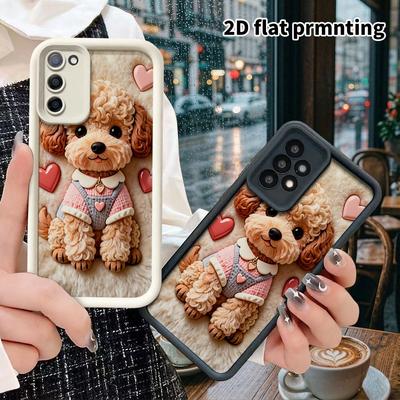 Phone Case: 2D Flat Samsung Galaxy A34 A35 M05 M06 S20 S22 S21 FE Plus 5G Step Protection Case, Light Brown Curly Teddy Dog, Christmas and Halloween G