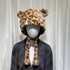 Leopard Bear Ear Caps for Teens And Women Windproof Thicken Skull Hat Warm Pullover Hat Outdoor Winter Activity Headwear