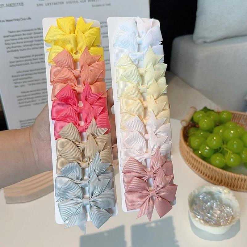 10Pcs/Set Colorful Grosgrain Ribbon Bow Hair Clip Girls Lovely Cheer Bowknot Hairpin Barrettes Headwear Baby Hair Accessories