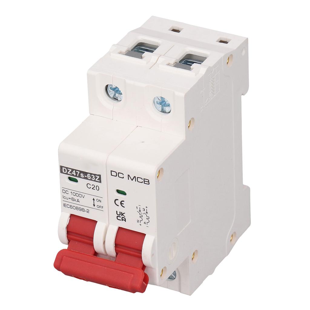 Miniature Circuit Breaker 2P Breaking Capacity 6000A 20A Pa66 Housing Photovoltaic Circuit Breaker DC1000V