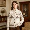 European-style Fair Isle Jacquard Sweater Jacket for Women, Mohair Textured Turtleneck Cardigan, Hot-selling Knit for Autumn and Winter