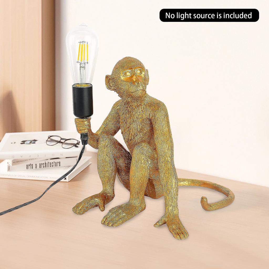 Monkey Table Light, Vintage Creative Animal Statue Desk Lamp for Home Decor, Living Room, Bedroom, Resin Material-Gold