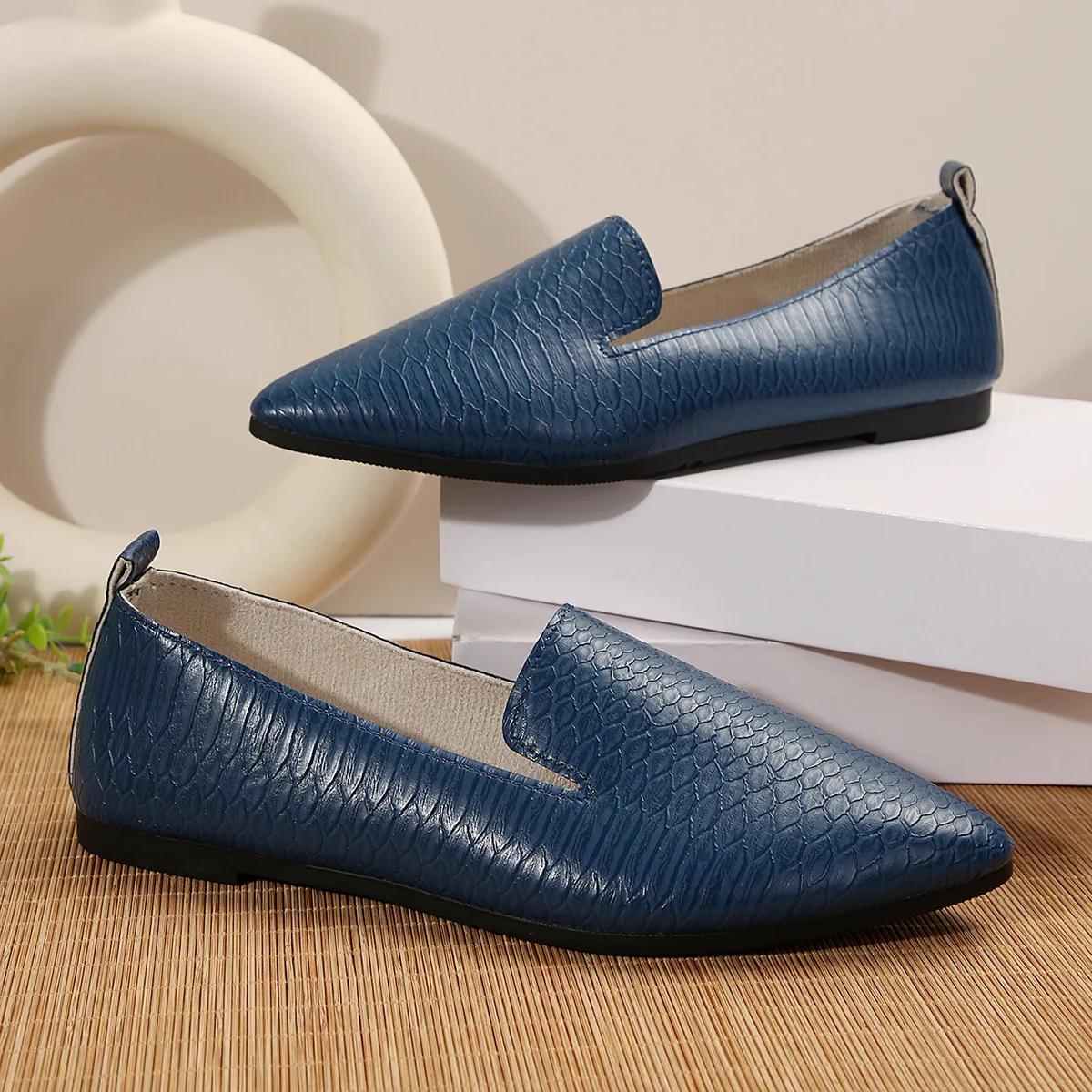 Step Style Damesschoenen Licht PU Leer Casual Schoenen Barefoot Schoenen Puntneus Leren Schoen Dames Flats Instappers Loafers Zapatos Mujer 36 blauw