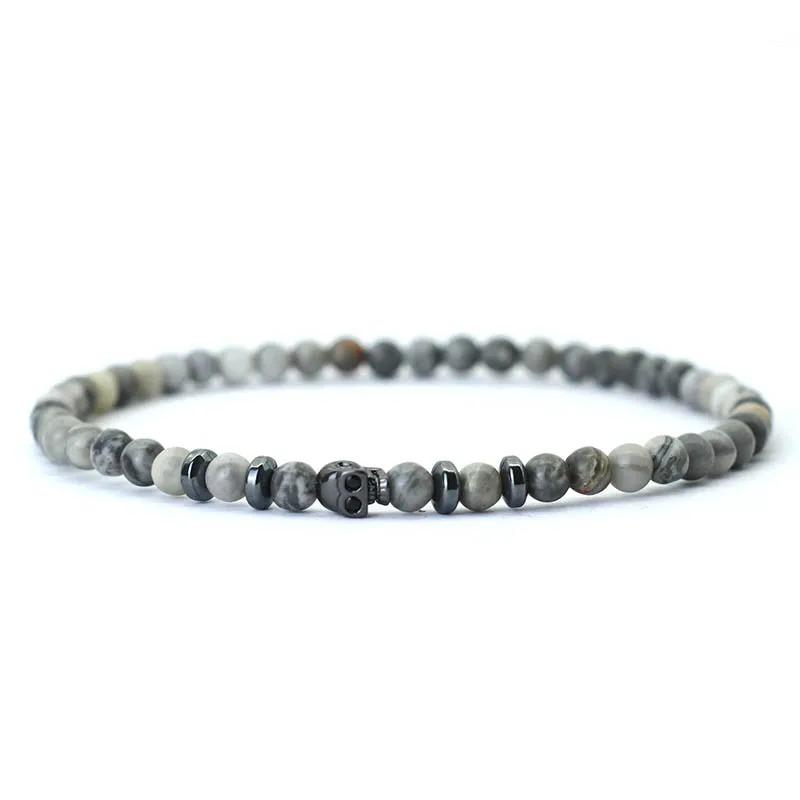 

Новый Романтический Браслет из Бусин 4 мм для Мужчин Черный Браслет с Черепом Homme Маленький Вулканический Камень Камень Тигровый Глаз Браслет Подарок для Него