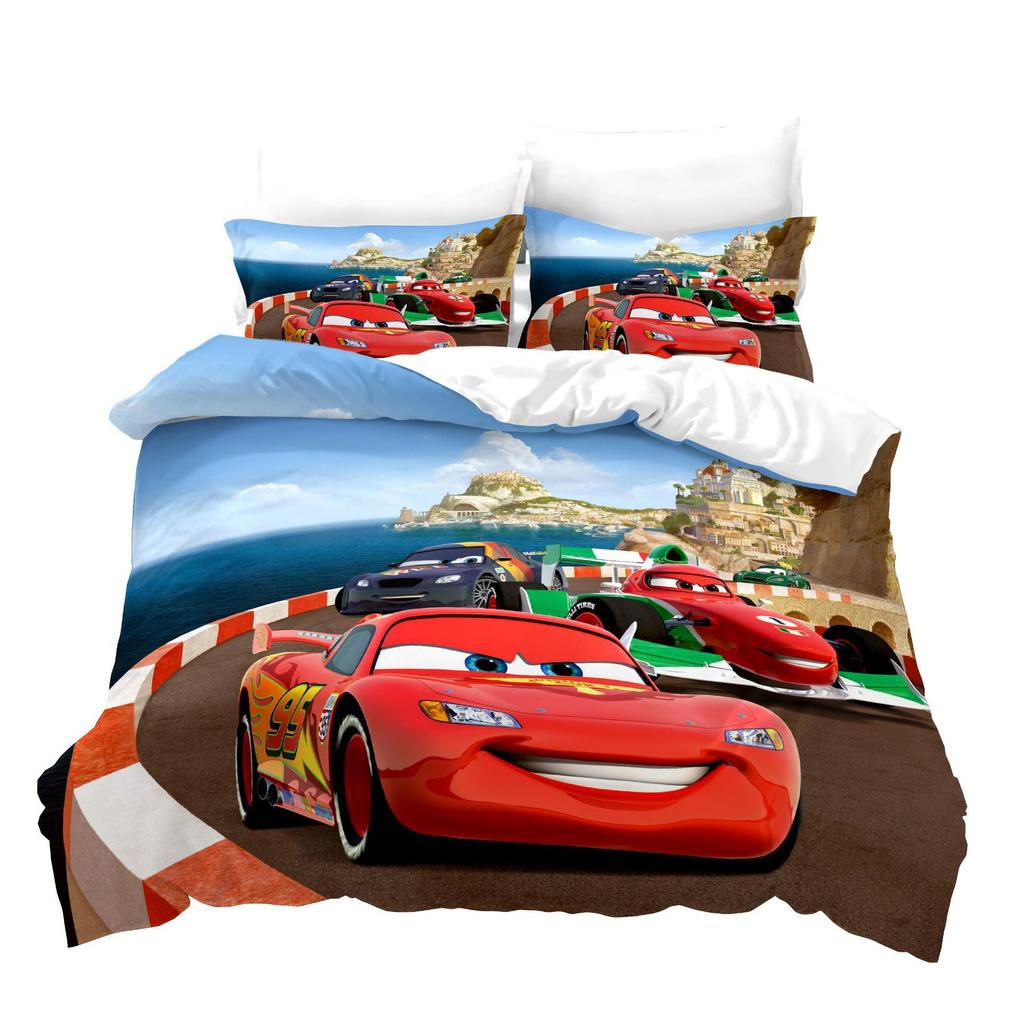 3D Digital Kit, Printed Quilt Set Three-Piece Set, Cartoon Animation Car