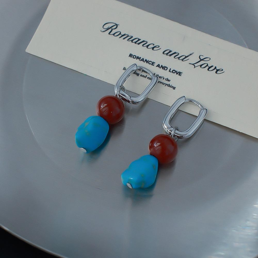 925 Sterling Silver Earrings For Women Trendy Geometric Blue Stone Earring Jewelry Prevent Allergy Party Gift Accessories