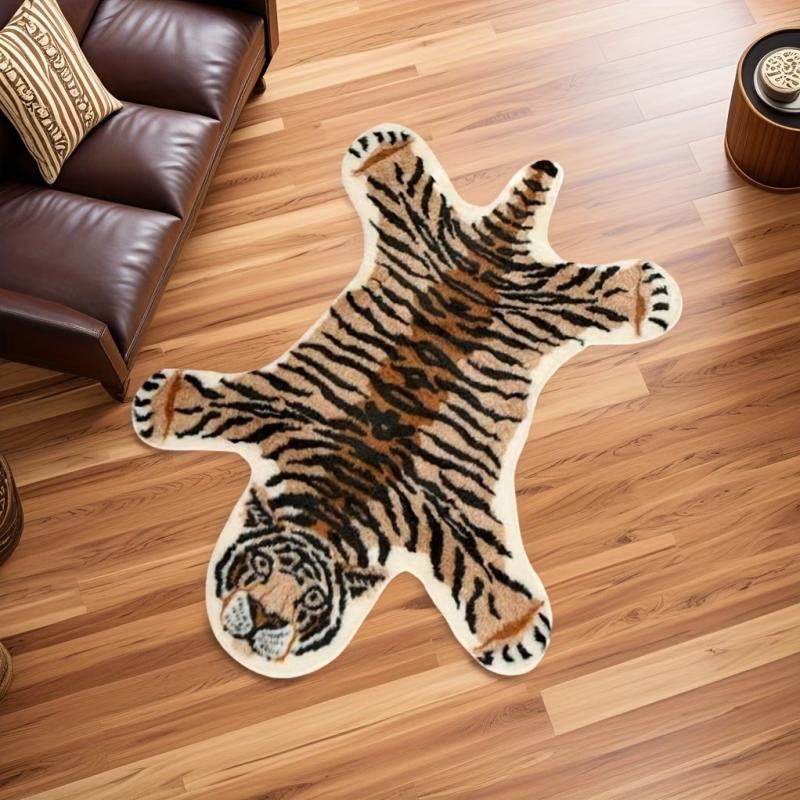 Cartoon Tiger Alien-Shaped Rug Soft Non-Slip Bathroom Mat Vintage Room Decor Bedroom Living Room Carpet