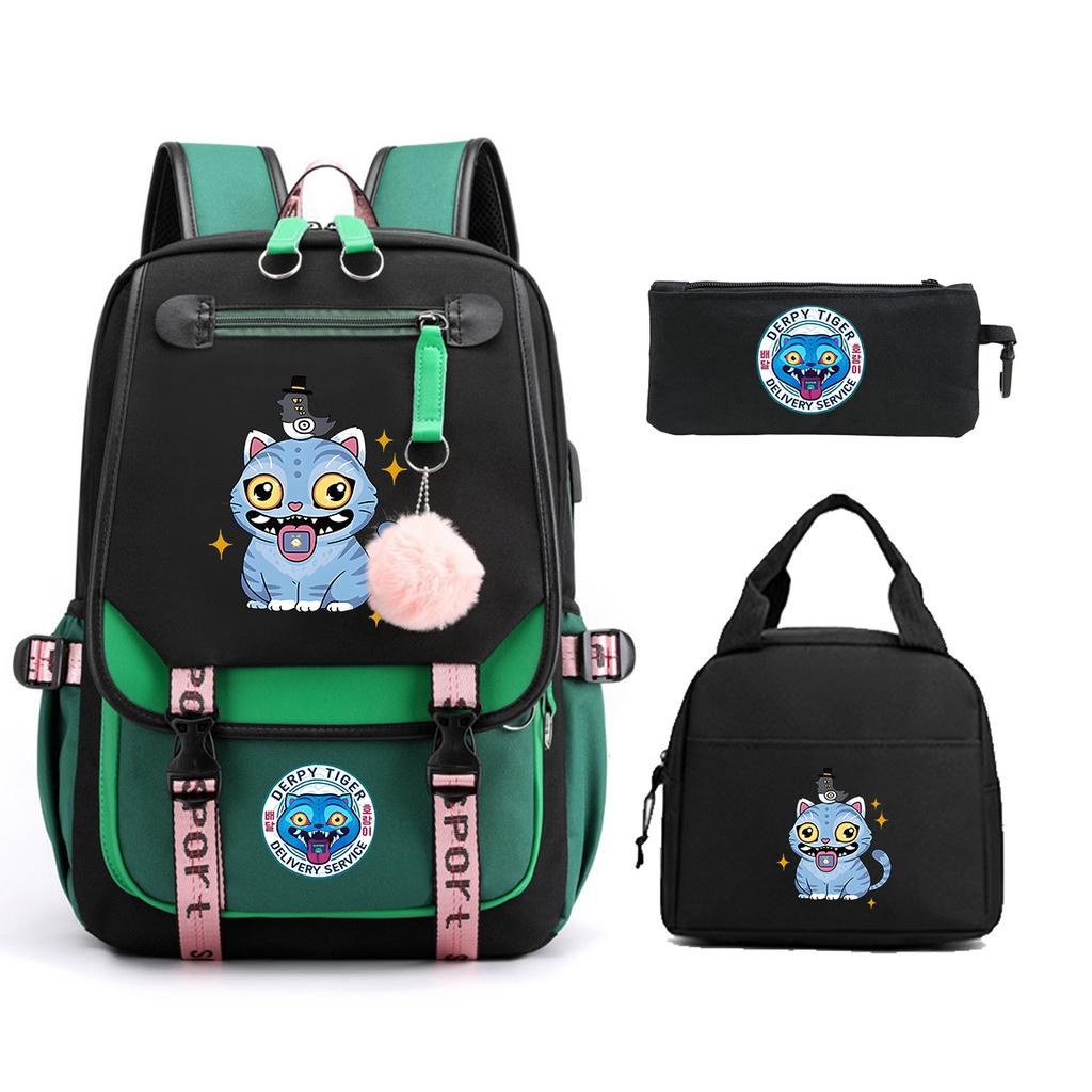 Animation Cartoon Printing Large Capacity Student School Bag Children'S Meal Bag Casual Pencil Bag Three-Piece Set