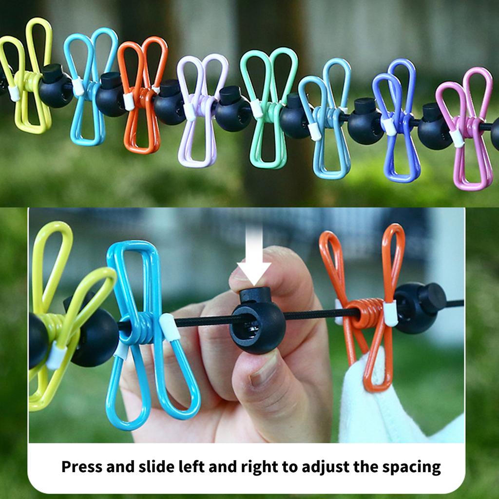 2PCS Compact Elastic Clothesline With Rubber Coated Hook And Clamps Flexible Drying Cord For Outdoor Indoor Use