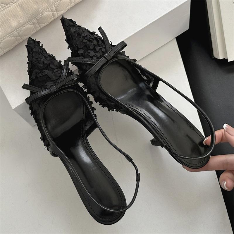 

Fashion Eilyken Butterfly-knot Pointed Toe Women Pumps Fashion Slingbacks Thin High Heels Banquet Stripper Spring Summer Shoes 35 чорний